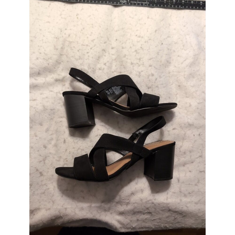 Dex Flex Black Faux Suede Slingback Block Heel Sandals Women's Size 11